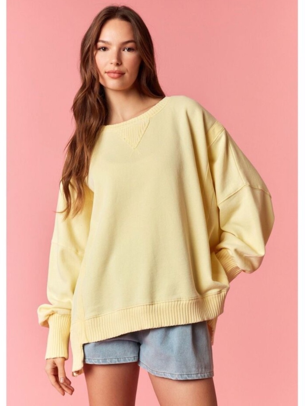 NWOT Peach Love Yellow Oversized Sweatshirt Size Small